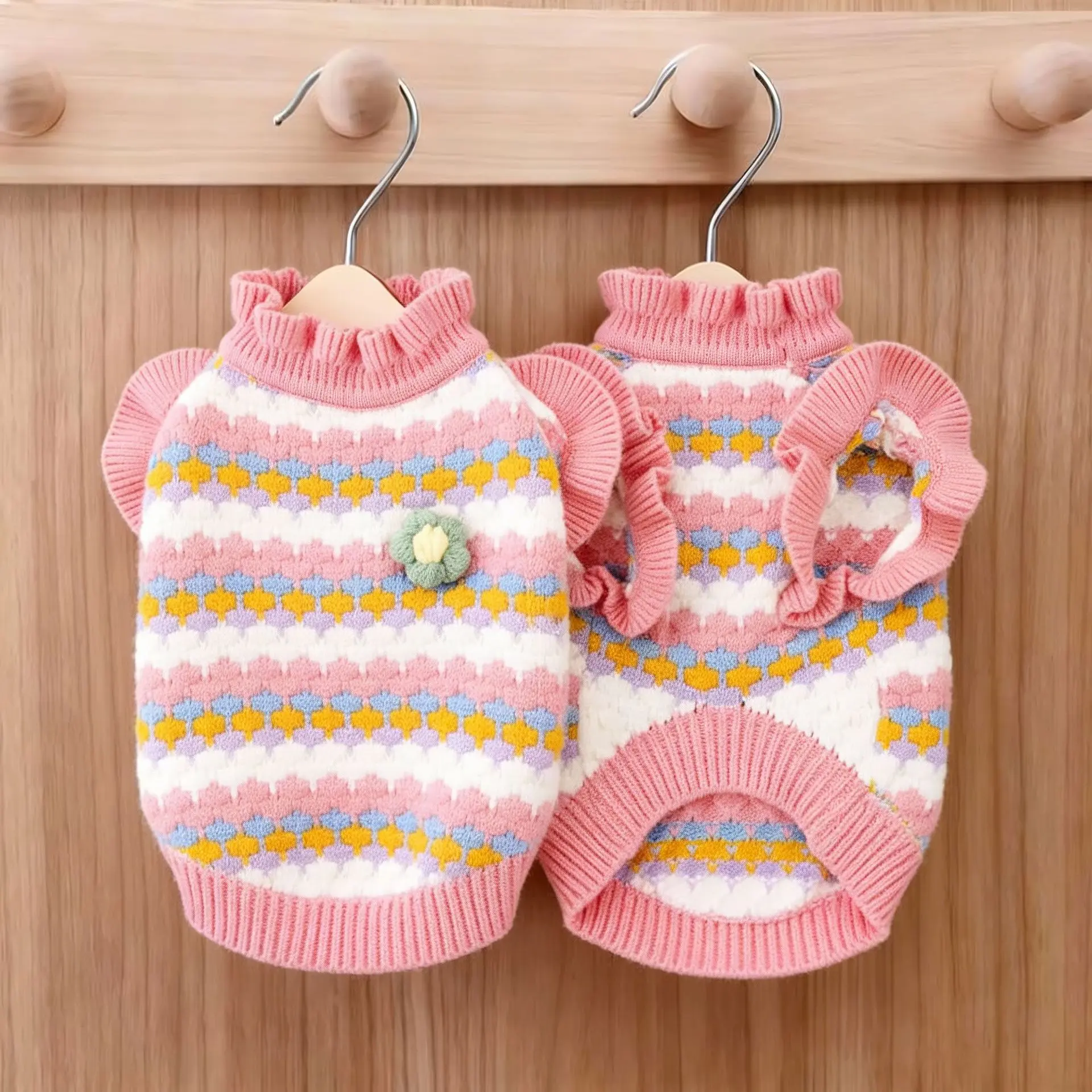 3D Floral Dog Sweater for Small Dogs, Cozy Winter Knitted Pet Pullover, Warm Cute Outfit for Teddy Bichon Pom Schnauzer