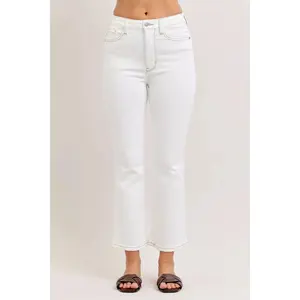 Judy Blue High Waist Contrast Stitching White Kick Flare Cropped Jeans 881080, Stretchy Cotton Denim Womenswear Chic Bottom, Short Girl Friendly. 0-15