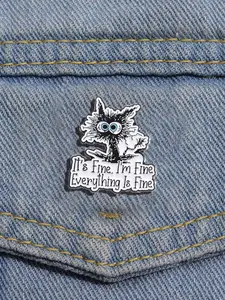 Cute Cartoon Cat Design Brooch, Summer Outfits 2024 Letter Pattern Enamel Pin, Trendy Cloth Accessories for Women & Men, Creative Gift