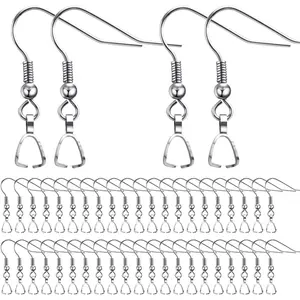 Hypoallergenic Stainless Steel French Earring Hooks - 50pcs Wire Ear Ball Hooks With Pendant Clasp for Jewelry Making Crafts DIY, Silver