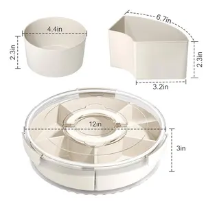 RYCTECH Sealed Rotating Deli Vegetable and Fruit Tray, Taco Night, Party, Snack Rotating Box, Divided Tray With Lid and Handles, Multipurpose Food Organizer and Dip Use, Great Gift for Mom Container Kids Kitchen Portable, Dealsforyoudays