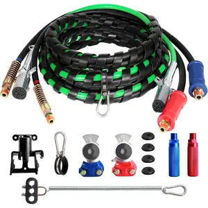 15FT Semi  Air Line Kit - 3 In 1  Air Hose & Power Air Line Wrap 7 Way Trailer Cord With Gladhands,Handles,Holder,Tender Spring Kit,Seals For Semi  Trailer Tractor