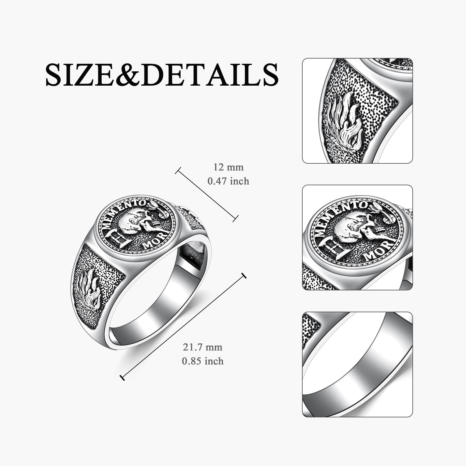 MEIDERBO Jewelry Memento Mori Signet Rings 925 Sterling Silver Gothic Skull Ring Stoic Momento Mori Jewelry Gifts for Men Women