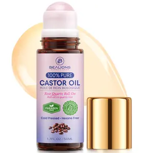 Castor Oil Roll On for Face: Castor Oil with Rose Quartz Roller for Massage - Deep Hydration Skin Moisturizer - Birthday Valentine Gifts for Women