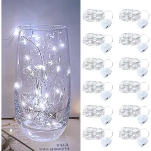 12 Pack Led Fairy Lights - White,  Operated LED  Wire String Lights, 7FT 20LED Mini Firefly Starry String Lights  Led Twinkle Lights for Mason Jar DIY Christmas Decor