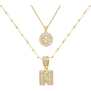 Gold/Silver Letter Necklace for Women,14K Gold Plated Initial Necklaces,Personalized Custom Name ,Initials Pendent Necklace for Couple,2PCS Trendy Bling  for Mom Girfriend customized jewelry