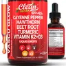 Clean Nutra Cayenne Pepper Supplement Drops + Hawthorn, Beet Root,Turmeric, Vitamin D3 K2 & More for Wellness Liquid Drop – Vascu Glow