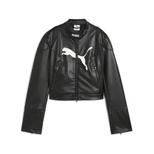 PUMA Womens Future Archive Pleather Racer Jacket Athletic Outerwear Casual - Black