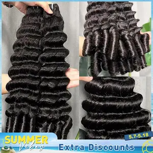 【SummerVibes】Lemoda Burmese Loose Deep Wave Curly Virgin Human Hair Bundles Loose Deep Wave Curly 100% Unprocessed Raw Human Hair Extensions Top Qanlity Hair Weave 3 Bundles Full and Thick