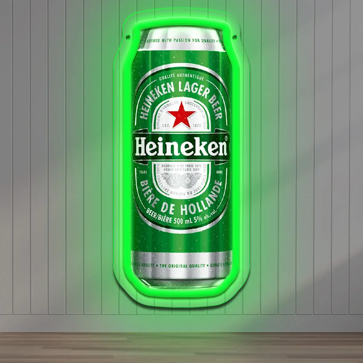 Heineken beer can shaped neon light, bar atmosphere decorative neon sign, USB plug-in powered, suitable for boys' gaming room, garage Man Cave, BBQ restaurant, viewing party, bar opening gift neon light