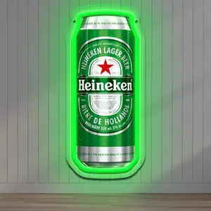 Heineken Beer Can Shaped Neon Light Green Can Wall Lamp Bar Atmosphere Decorative Light USB Plug Powered Suitable for Pubs, Sports Bars, Men's Gaming, Garages, Man Caves, BBQ Restaurants, Fan Game Watching Parties, Bar Opening Gift Neon Light