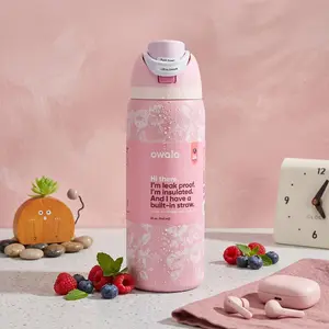 Owala Pink Ribbon Toile 32oz FreeSip Water Bottle Floral Insulated Stainless Steel Bottle with Straw