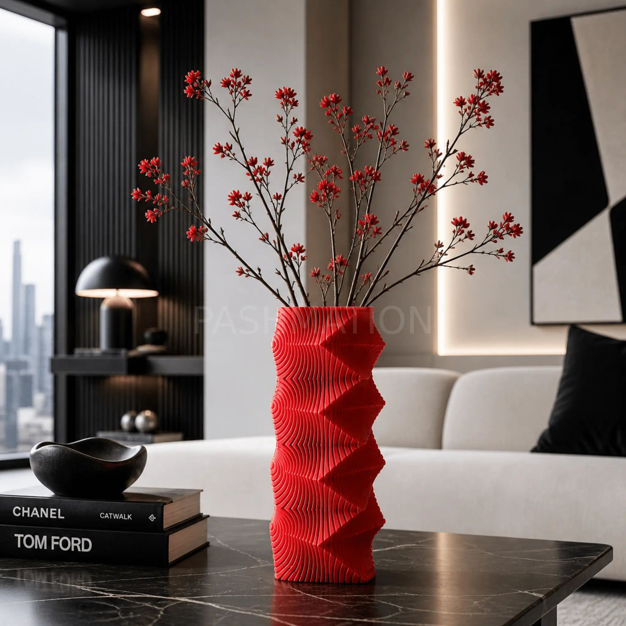 Geometric Wave Vase | Tall Sculptural Column Centerpiece