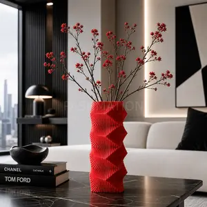 Geometric Wave Vase | Tall Sculptural Column Centerpiece