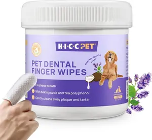 HICC Pet Dental Cleaning Wipes, 50 Pcs Disposable Dog Finger Toothbrush Wipes for Dogs & Cats, Gentle Cleaning, Freshens Breath, Removes Plaque & Tartar, No Mess, Mentha Spicata Scent