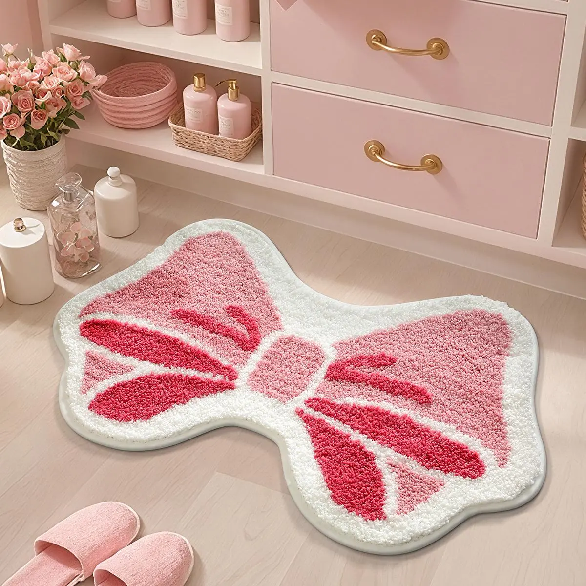 Bow Tie Design Bath Mat, Non-slip Soft Bathroom Rug, Water Absorbent Bathroom Carpet, Machine Washable Bath Mat for Bathroom, Living Room, Kitchen, Bathroom Decorative Mat, Bathroom Accessory, Soft Bath Mats, Water Absorbent Bathmat