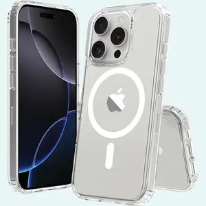 Magnetic Transparent Slim Shockproof Phone Case MagSafe Compatible for iPhone 11-16 Pro Max Plus Samsung S22-S25 Clear Protective Cover