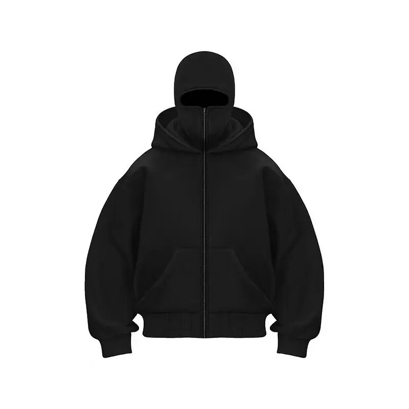 【Black Friday】Unisex Oversized Smooth Fabric Adjustable Zip-Up Hoodie with Built-In Face Mask - Techwear Balaclava Outdoor Casual Winter Warm Sports Outerwear Sweatshirt