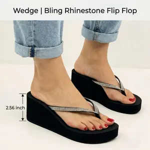 Rosyclo Women's Wedge Flip Flops with Rhinestones | Summer Beach Sandals