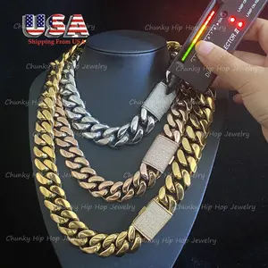 Mens Womens Soild Diamond Bling ICEDOUT Clasps Chain Cuban Link Necklace Hip Hop Jewelry Non Tarnish Heavy Necklace