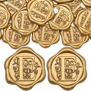 50 Pack Letter E Wax Seal Stickers, Antique Gold Initial Alphabet Self-Adhesive Wax Seal Stickers for Wedding Party Invitation Envelopes