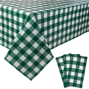 3 Packs Green and White Checkered Disposable Plastic Gingham Waterproof Rectangle Tablecloths 54 x 108 Inches for Picnic, Birthday Party Supplies, Christmas