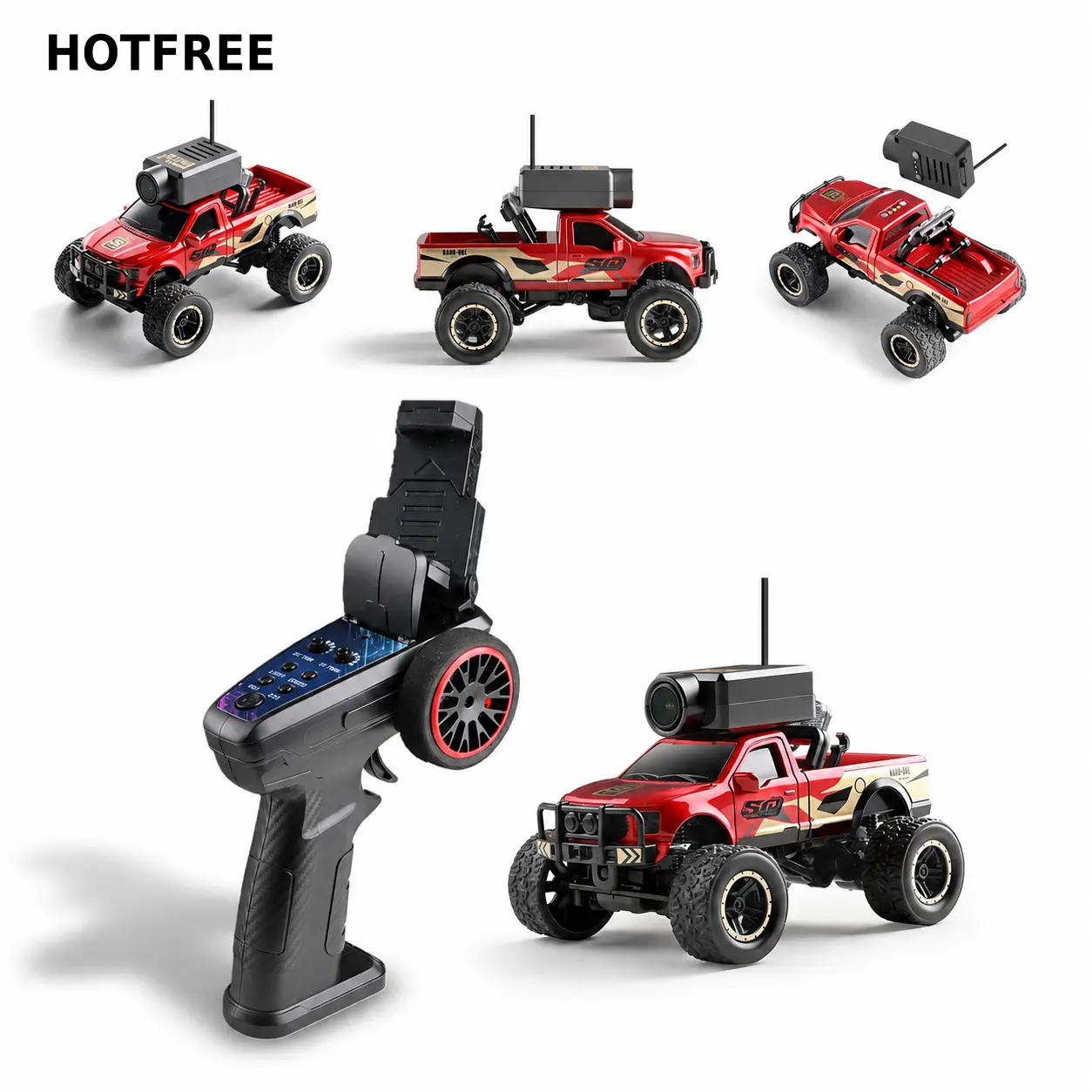 Hotfree Mini FPV RC Car with Camera, 1/64 Scale 4WD RC Monster Truck for Boys, WiFi Live Video Desktop Crawler, Gyro & LED Lights,  USB-C, Full Proportional Speed Control, Ideal Birthday Christmas Gift for Kids and Adults