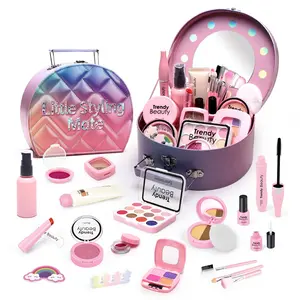 Girls' Realistic Makeup Set with Mirror, Cosmetic Box & Multiple Accessories, Pretend Play Set, Interactive Gift for Kids Aged 3+, Perfect for Playtime, Kids Vanity
