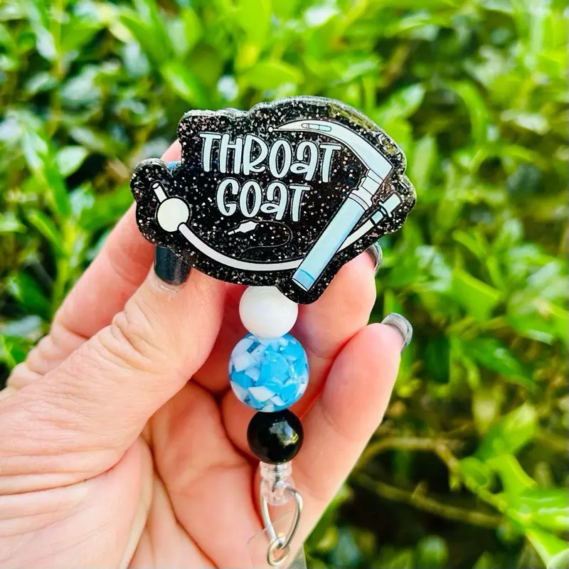 Throat Goat Badge Reel - Black & White Blue Design with Alligator Clip & Velcro for Easy Attachment - Perfect for Medical Staff, Respiratory, Anesthesia & ID Display - A Great Gift