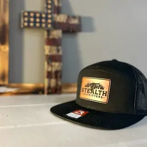 Richardson 168 7 Panel Black/Black Low Profile Mallard Hat with Stealth Outfitters Logo and Mesh Back