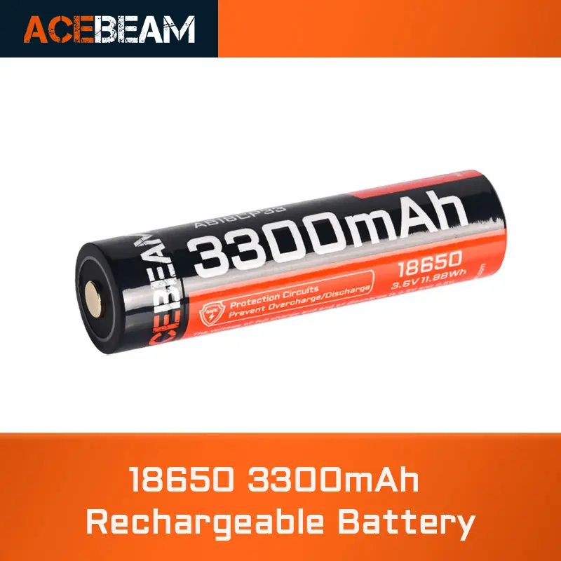ACEBEAM AB18CP33 18650 3.6V Rechargeable Li-ion Battery Pack - 3300mAh, 15A Continuous Discharge Current, 500 Estimated Charge Cycles, USB-C Fast Charging, Overcharge Protected, for Camping Hiking Lights & Lanterns