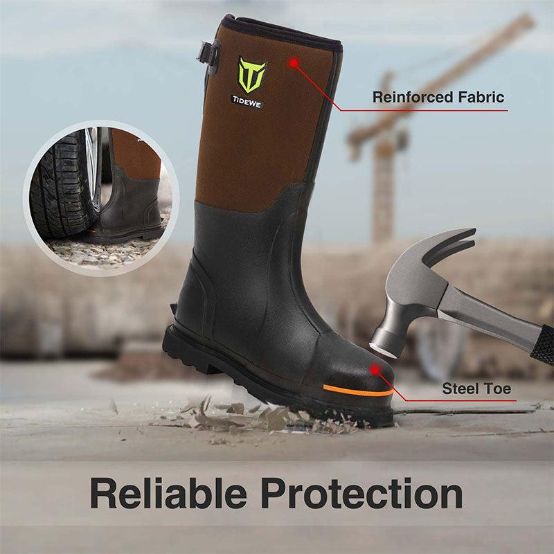 [Amazing Offer] TideWe Rubber Work Boots for Men with Steel Toe & Shank, Waterproof Hunting Boots, Warm 6mm Neoprene Hunting Mud Boot Size 5-14 Boy Footwear Walking Shoes Comfort men s boots work boots for