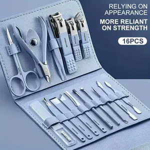 16pcs Nail Clippers Manicure Tool Set, With Portable Travel Case, Cuticle Nippers And Cutter Kit, Professional Nail Clippers Pedicure Kit, Grooming Kit For Travel, Manicure Kit For Men, Nail Kit Set