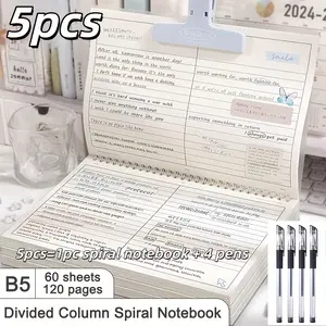5-Piece Set Includes Spiral Notebook + 4 Pens, PVC Soft Cover Coil Notebook, Student Stationary, Office Stationery Supplies, B5 Size, Note Taking, Work Record, Mind Map, Ideal for Students & Office Workers