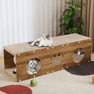 IRONCK Large Wooden Cat House & Scratcher with Ball Toy | 2-in-1 Pet Furniture for Indoor Cats, Durable Cat Bed & Playhouse