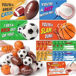 Valentines Gifts 24-Pack Foam Bouncy Stress Balls with Greeting Cards – Squeeze Fidget Toy for Classroom Exchange & Party Favors Easter Basket Stuffers