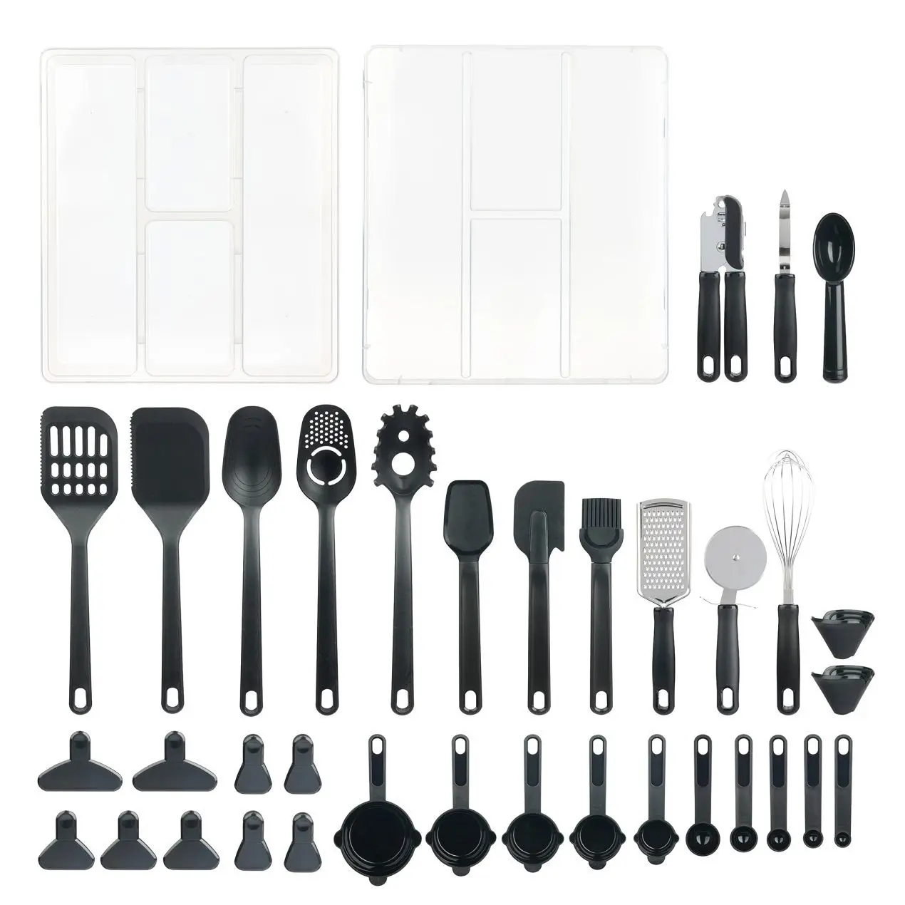 36 Piece Kitchen Gadget Set with Kitchen Cooking Utensils, and Drawer Organizer, Black