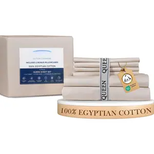 Egyptian   6- Sheet Set - Naturally Cooling & Breathable Sateen, Preshrunk Garment Wash, 16" Deep Pocket Fitted Sheet, Bonus Pillowcases, Soft & Durable - Fog