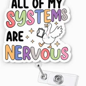 Funny All of My Systems Are Nervous Badge Reel, Retractable Cute Acrylic ID Holder for NICU ICU Nurse Doctor LPN RN CNA ER Hospital Staff