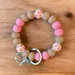 pink and brown cow Wristlet Keychain