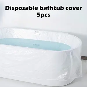 5pcs disposable portable bathtub covers lined with plastic bags, suitable for salons, homes, and hotel bathtubs, a great helper for travel and business trips
