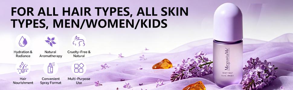 MegustaMe Coconut & Vanilla + Lilac Amber Hair & Body Mist Duo - 2-in-1 Spray for Hair & Skin - 100% Natural Extracts - No Buildup, Non-Greasy - Travel-Friendly - Refreshes & Hydrates Between Washes