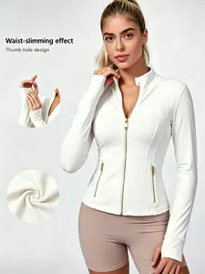 1/2/3 Pack Ladies' Spring Sportswear 【Goden Zip 】Jacket, Tight Long Sleeve Activewear Top for Indoor/Outdoor, Women's Zippered Athletic Outerwear Coat