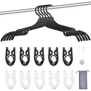 10-Pack Foldable Travel Hangers with Gift Box – Thickened ABS & Aluminum Rivets, Non-Slip Design for Delicate Clothes, Compact 5.5x3 Inch, Black/White