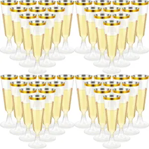 50-Piece Set of 5oz Clear Plastic Champagne Cups with Gold-Rimmed Edges Cocktail Glassware Reusable & BPA-Free Ideal for Weddings, Parties, Bars, Holidays, Gatherings, and Indoor/Outdoor Events The Fashionable Choice for Beverage Serving Party Supplies
