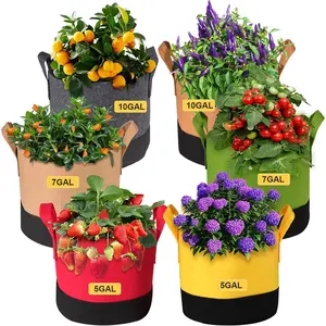 6-Pack 5/7/10 Gallon Grow Bags 350G Heavy Duty Fabric Pots with Handles Multi-Size Planter Bags for Potatoes Tomatoes Vegetables Fruit Flowers Herbs