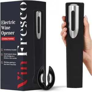 Battery Operated Electric Wine Opener with Stand Built-in Foil Cutter Automatic Electric Corkscrew for Easy Cork Removal Best Gift for Wine Lover Black & Silver