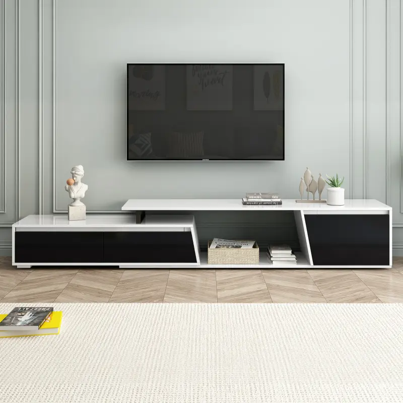 U-Can Modern, Minimalist Rectangle Extendable TV Stand, TV Cabinet with 2 Drawers and 1 Cabinet for Living Room, Up to 100''(High end and high-quality)