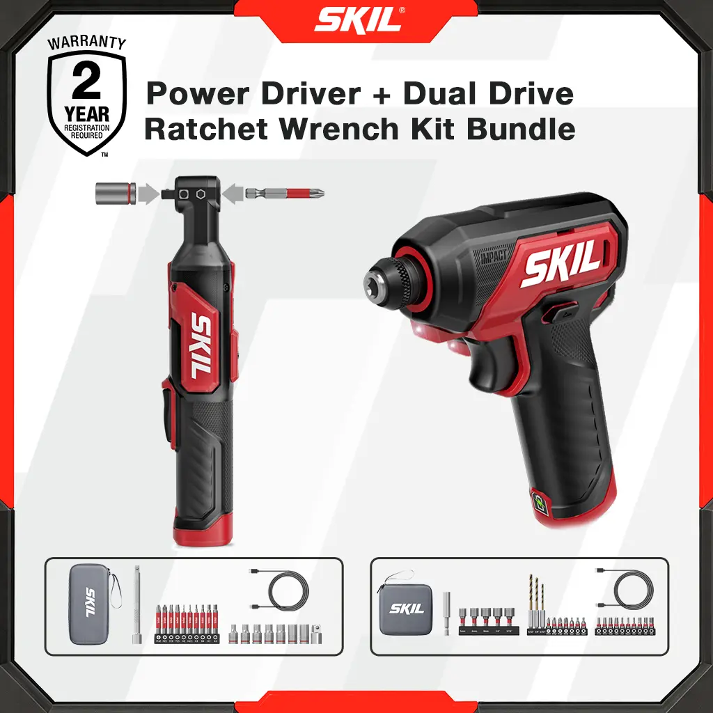 SKIL PWRCORE GO Power Driver + Dual Drive Ratchet Wrench Kit bundle
