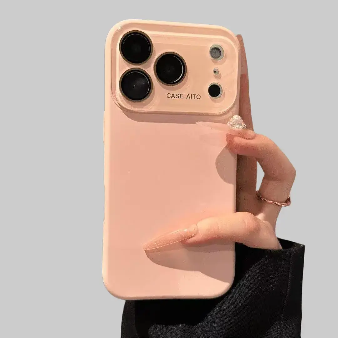 Customized Flush Mount Silicone Protective Casing for iPhone Series (IP 14,14/15/16/17 Pro Max) - Shockproof Cover with Solid Color Large Window Glass, Skin-Friendly Back Panel, Full Drop Protection, Built-In Lens Protector, Cellphone Accessories